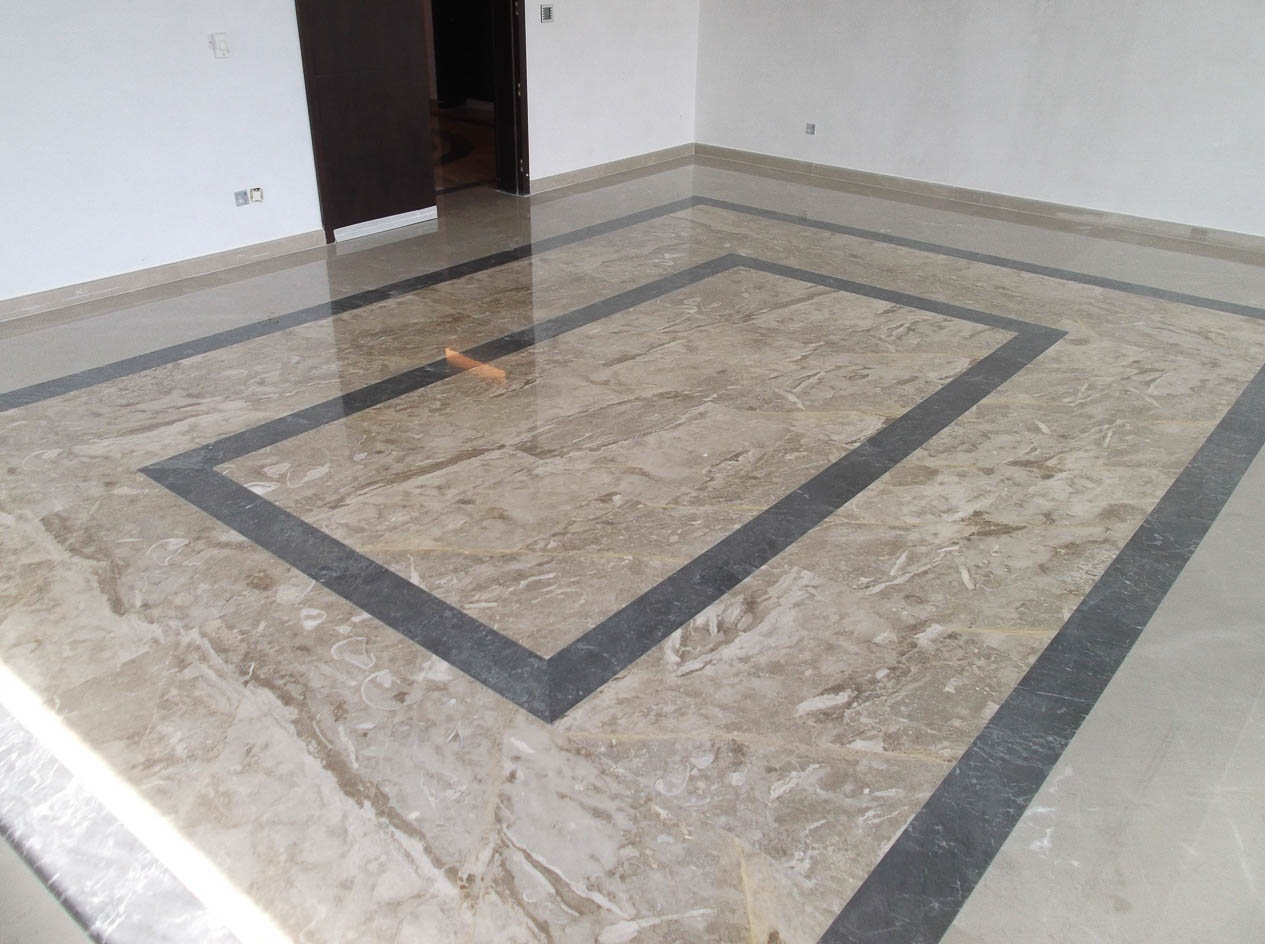 Beige and black marble flooring